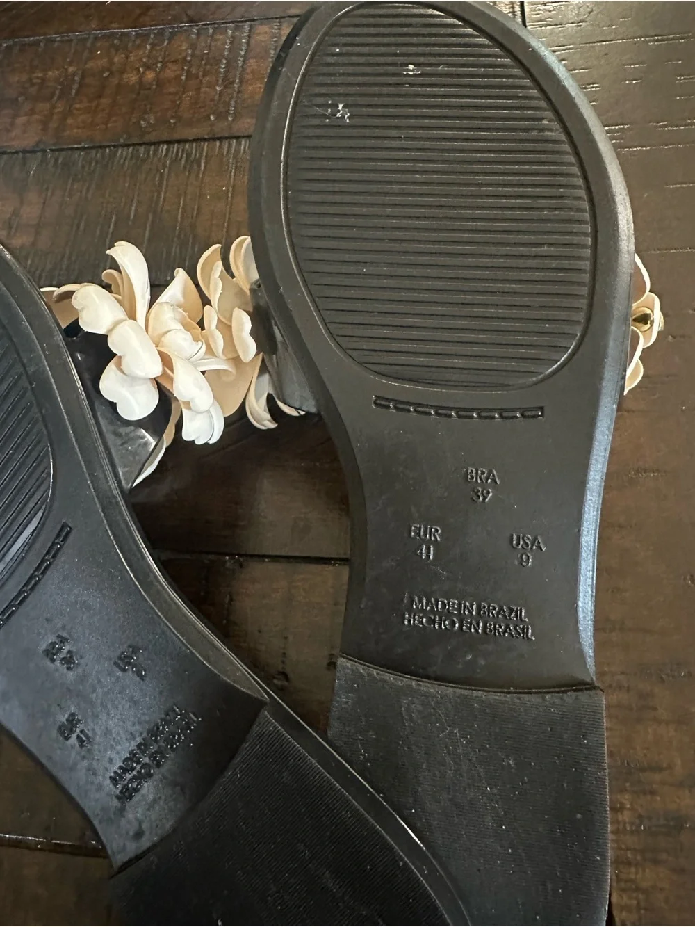kate spade Black Slide Sandals with Cream Floral Appliqué